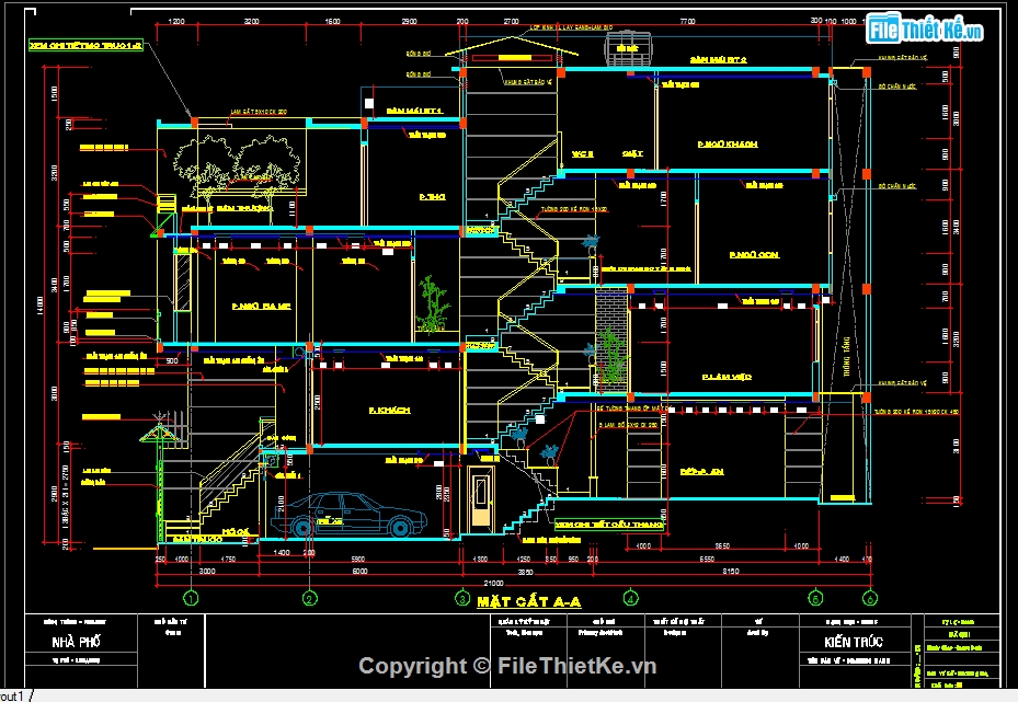 Bản vẽ nhà lệch tầng 4 tầng,thiết kế nhà 4 tầng 4x21m,nhà lệch 4 tầng 4x21m,file cad nhà lệch tầng 4 tầng,bản vẽ nhà phố 4 tầng